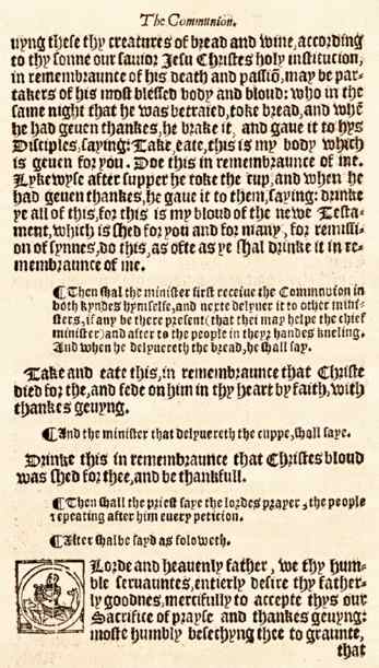 Page from the 1552 Book showing the form for administration of the elements