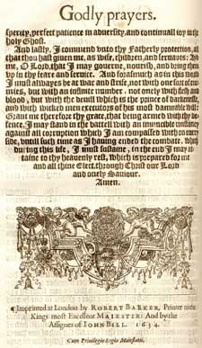 Final page of 1634 edition of Godly Prayers