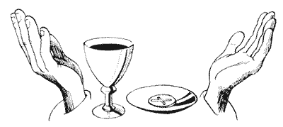 bread & wine with upraised hands